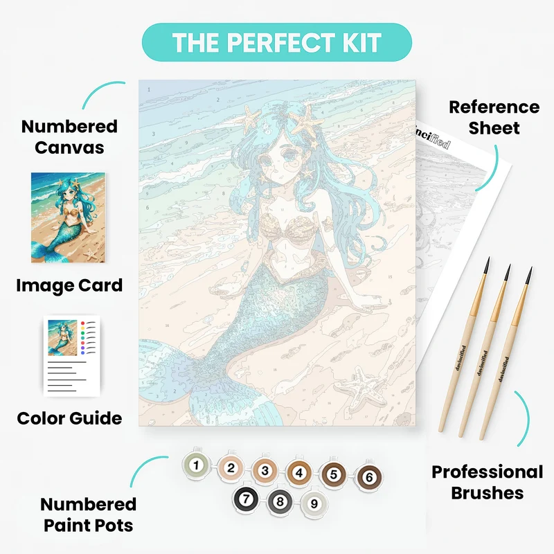 Anime Mermaid on the Beach - Paint by Numbers Kit
