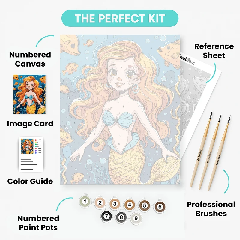 Underwater Mermaid with Golden Fish - Paint by Numbers Kit