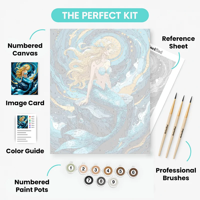 Golden Mermaid on Ocean Rock - Paint by Numbers Kit