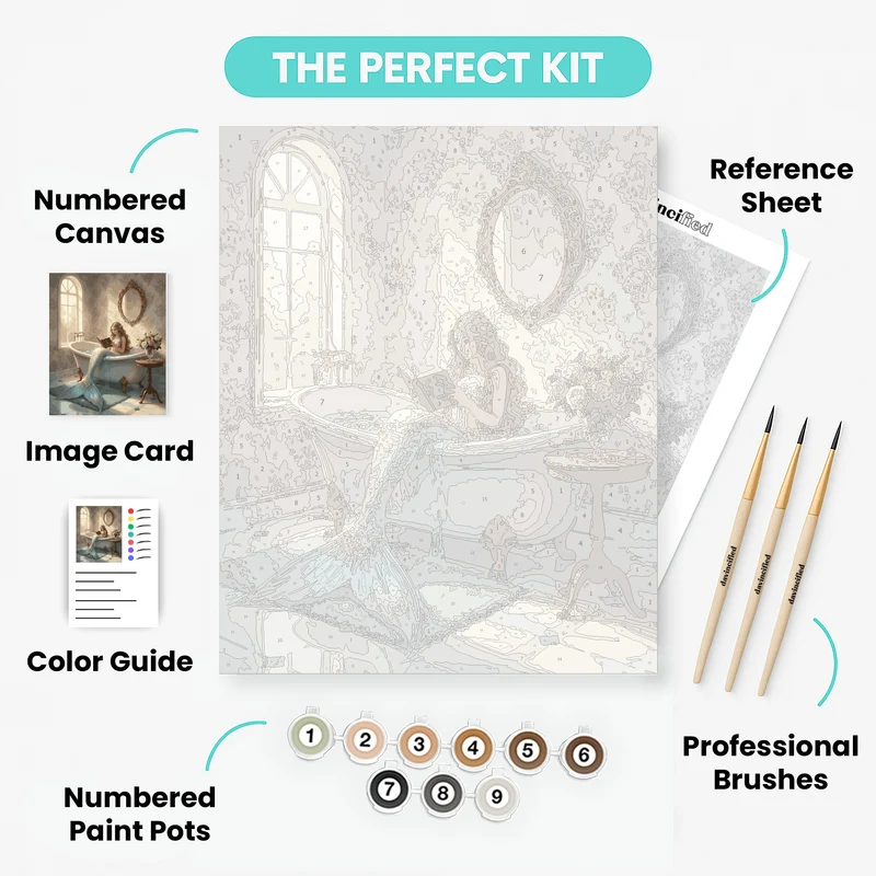 Mermaid Reading in a Vintage Bathtub - Paint by Numbers Kit