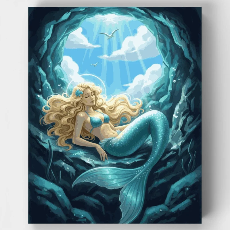 Dreaming Mermaid in Ocean Cave - Paint by Numbers Kit