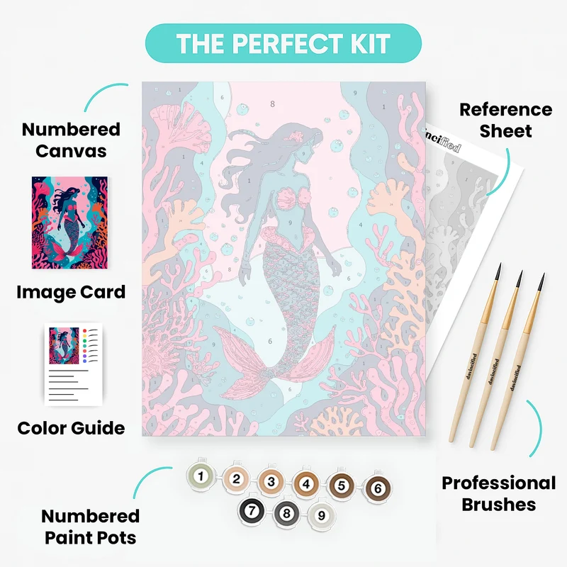 Underwater Mermaid in Coral Reef - Paint by Numbers Kit