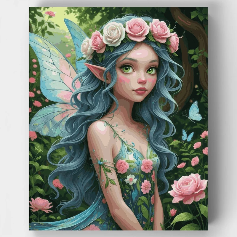 Rose Garden Fairy with Blue Hair - Paint by Numbers Kit