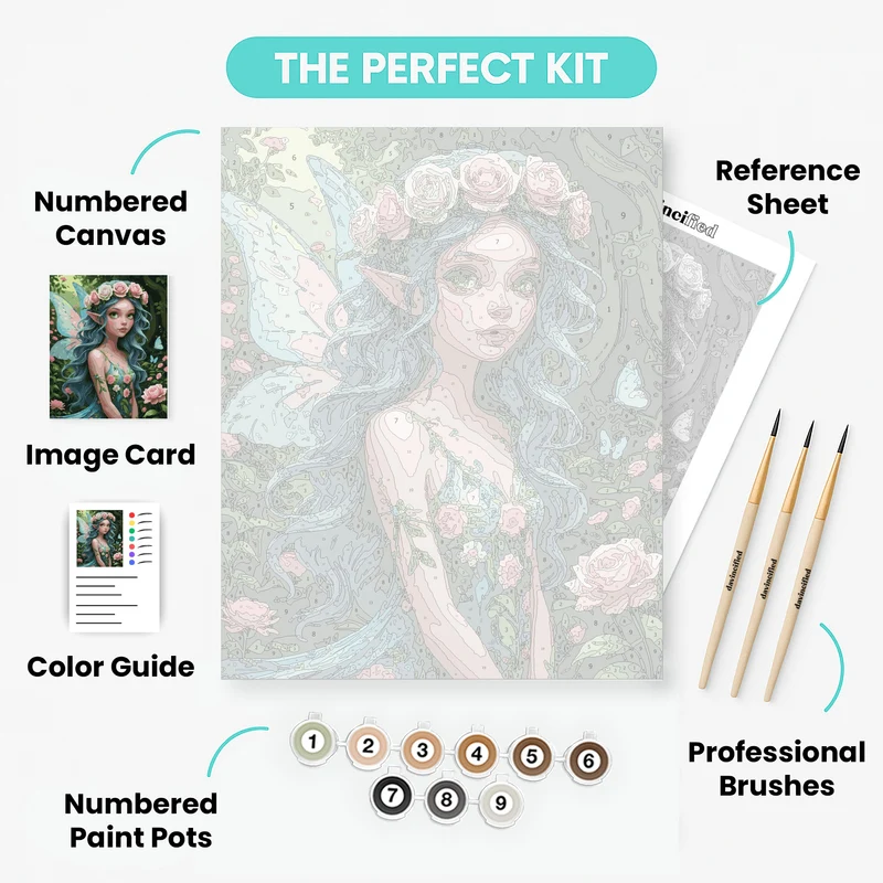 Rose Garden Fairy with Blue Hair - Paint by Numbers Kit