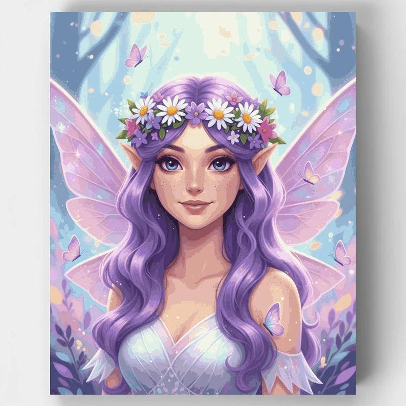 Purple Fairy with Flower Crown - Paint by Numbers Kit