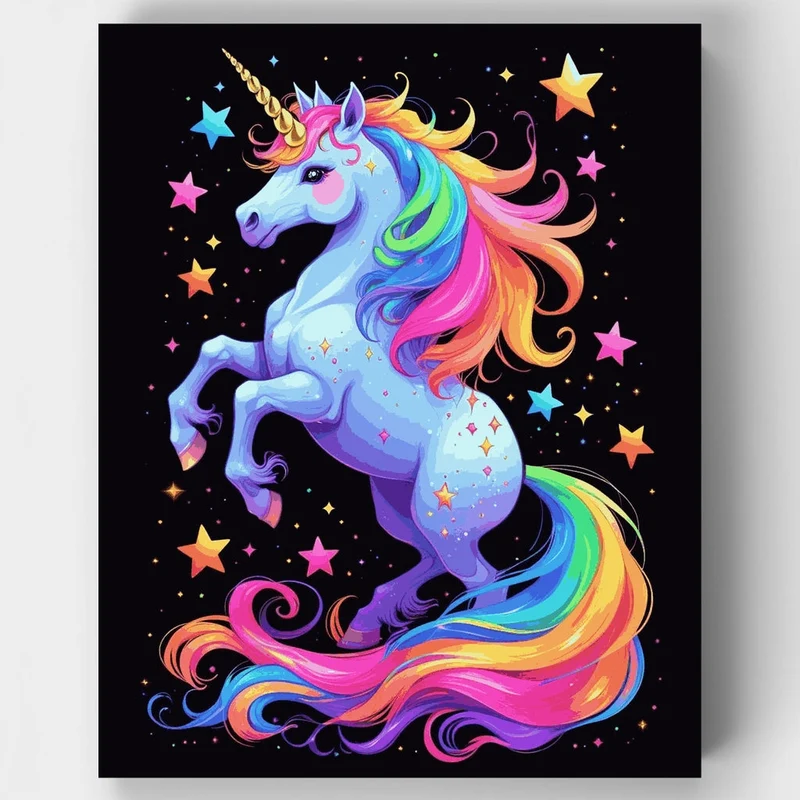 Rainbow Unicorn Rearing in Starry Night Sky - Paint by Numbers Kit