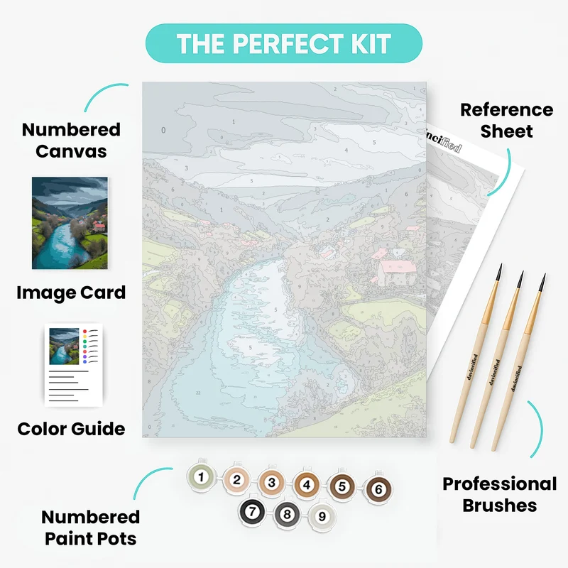 Turquoise River Valley Village - Paint by Numbers Kit
