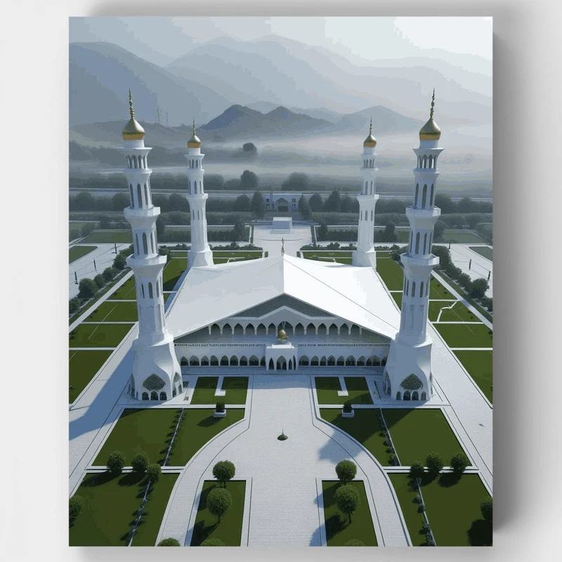Grand Mosque with Mountain Backdrop - Paint by Numbers Kit