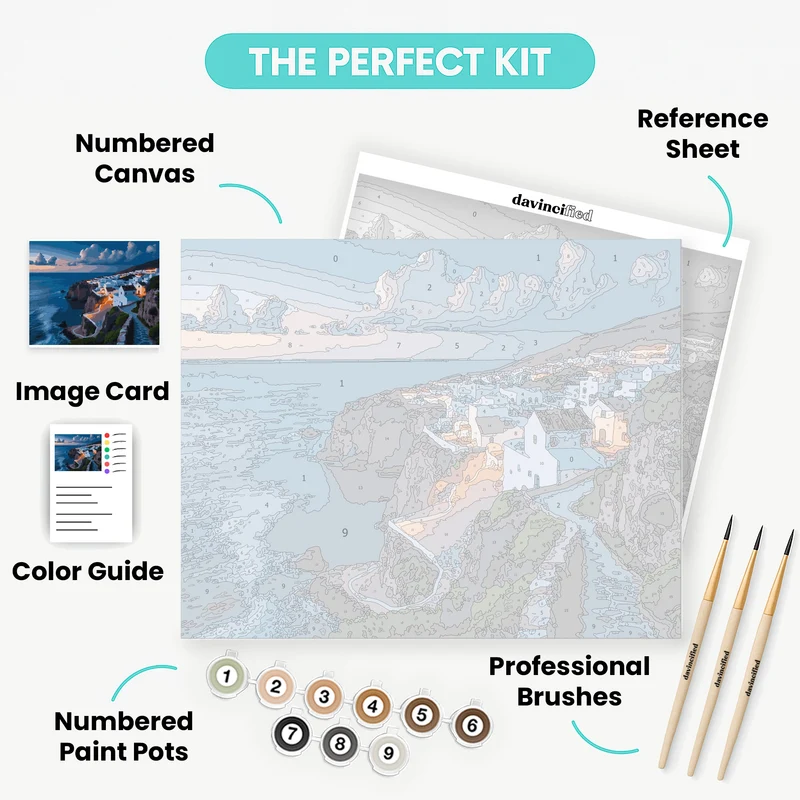 Greek Island Coastal Village - Paint by Numbers Kit