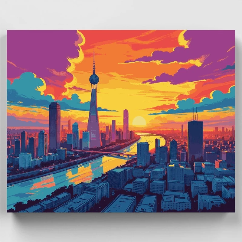 Shanghai Skyline Sunset - Paint by Numbers Kit