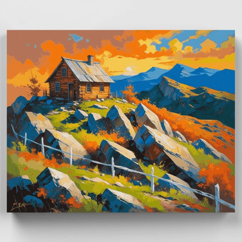 Mountain Cabin Sunset - Paint by Numbers Kit