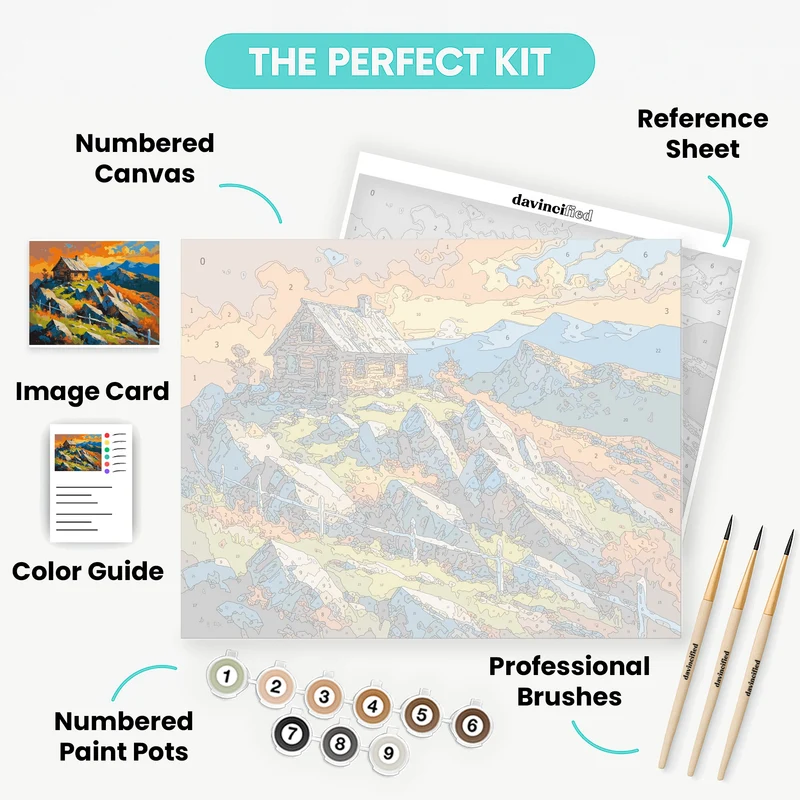Mountain Cabin Sunset - Paint by Numbers Kit