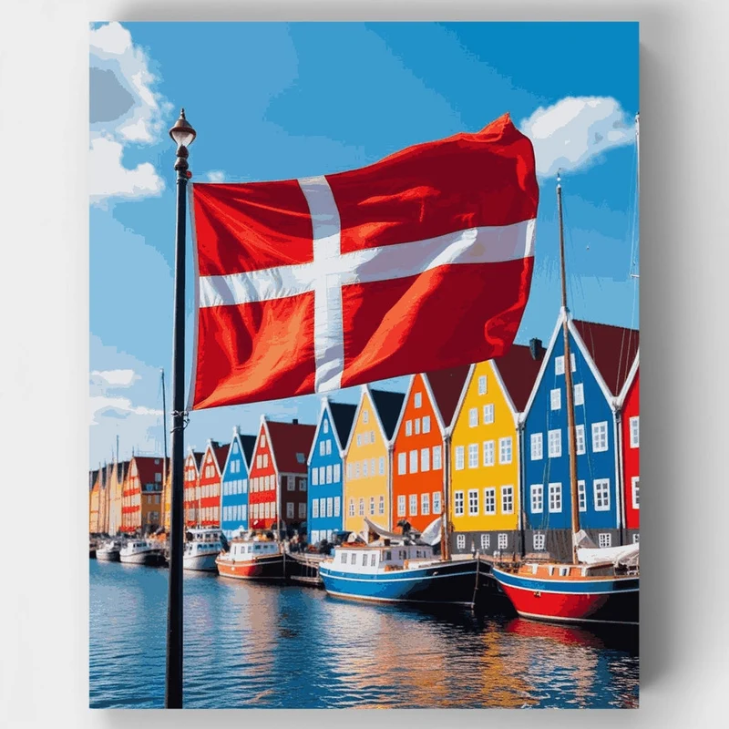 Danish Harbor with Colorful Buildings - Paint by Numbers Kit