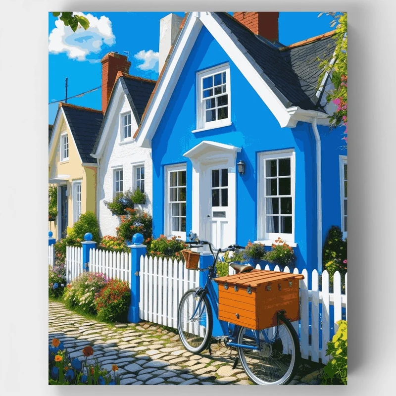 Charming Blue Cottage Street - Paint by Numbers Kit