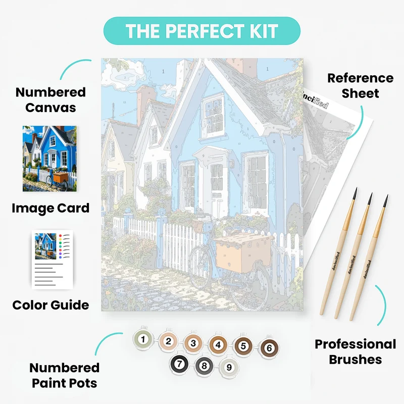 Charming Blue Cottage Street - Paint by Numbers Kit