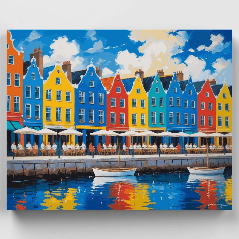 Colorful Harbor Houses - Paint by Numbers Kit