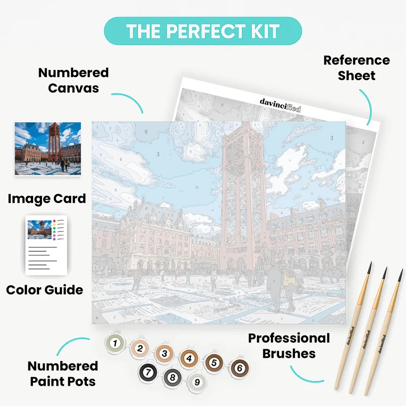 Historic Square with Red Tower - Paint by Numbers Kit