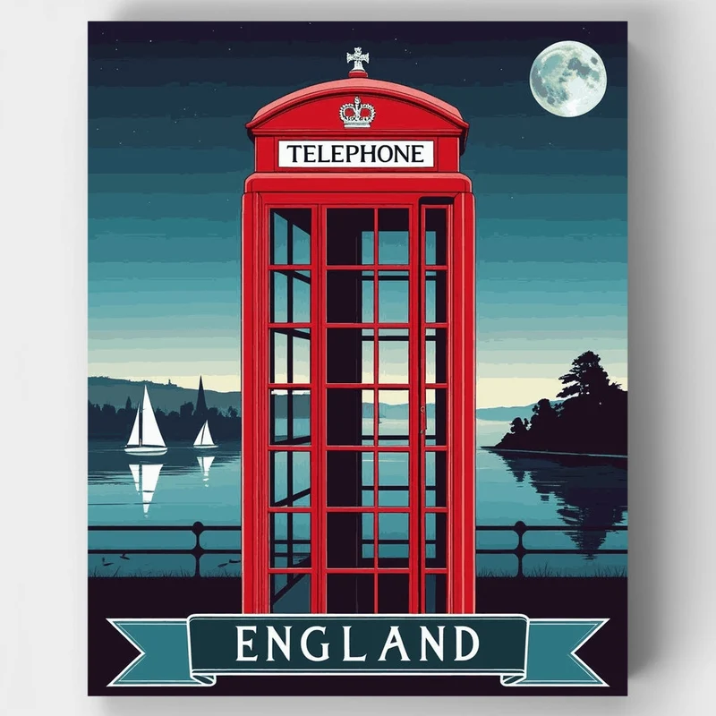 England Red Phone Booth - Paint by Numbers Kit