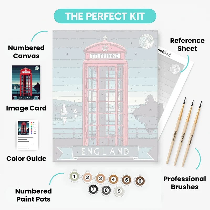 England Red Phone Booth - Paint by Numbers Kit