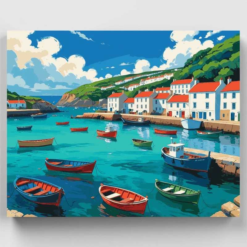 Coastal Village Harbor - Paint by Numbers Kit