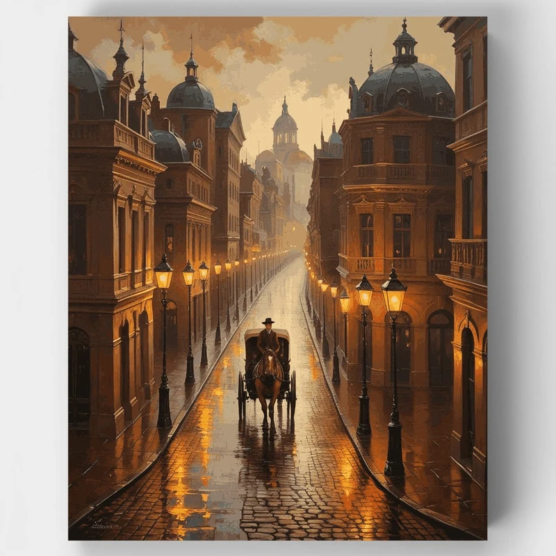 Historic European Street at Dusk - Paint by Numbers Kit