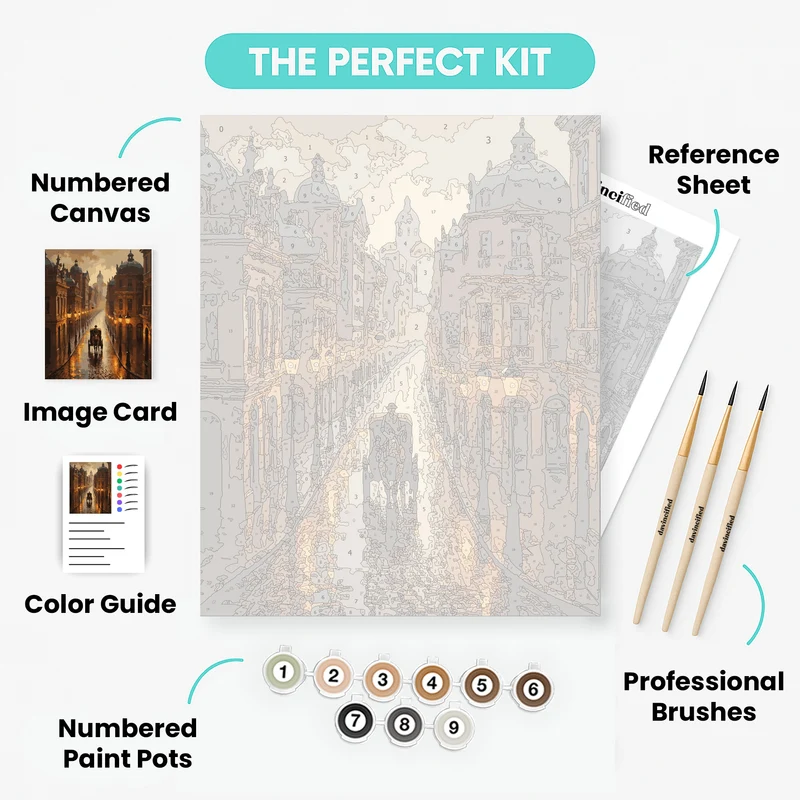 Historic European Street at Dusk - Paint by Numbers Kit