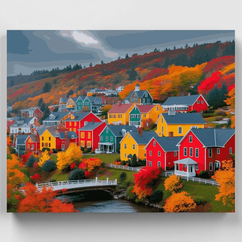 Colorful Village in Autumn - Paint by Numbers Kit