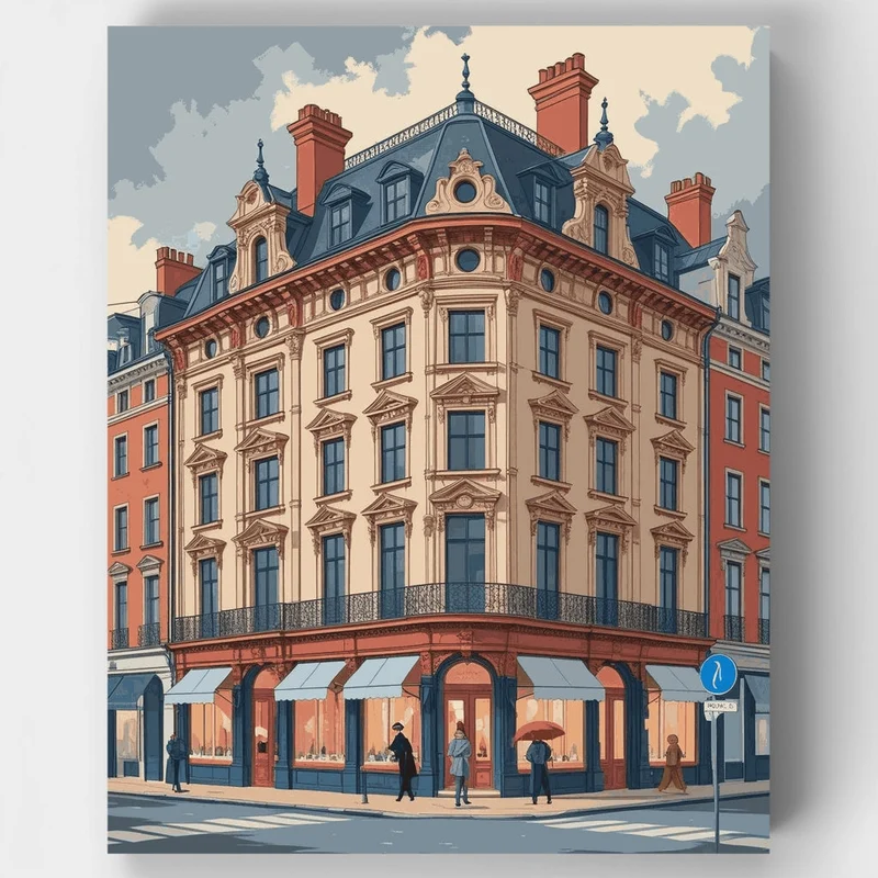 European Corner Building - Paint by Numbers Kit