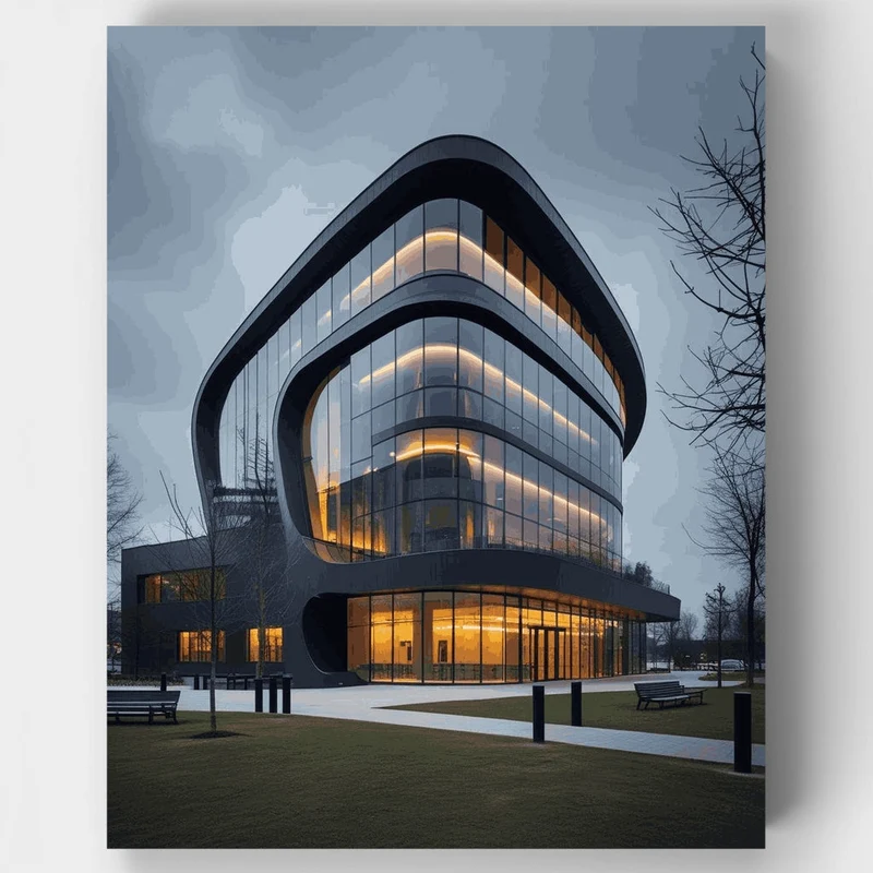 Modern Curved Architecture Building - Paint by Numbers Kit