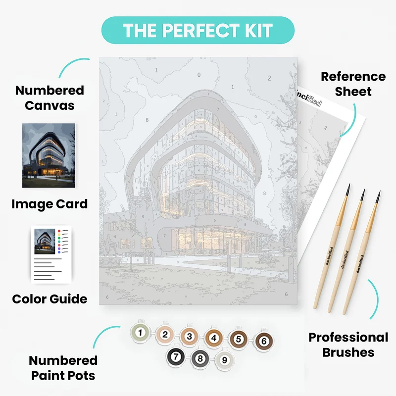 Modern Curved Architecture Building - Paint by Numbers Kit