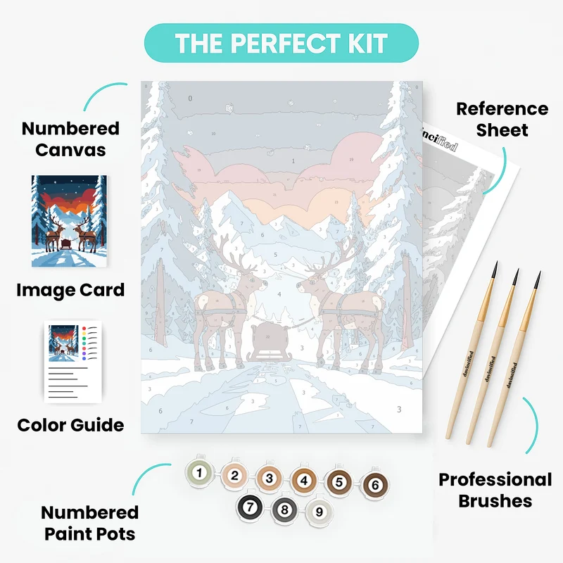 Reindeer Sleigh Winter Mountain Scene - Paint by Numbers Kit