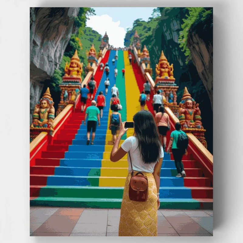 Colorful Temple Stairs - Paint by Numbers Kit
