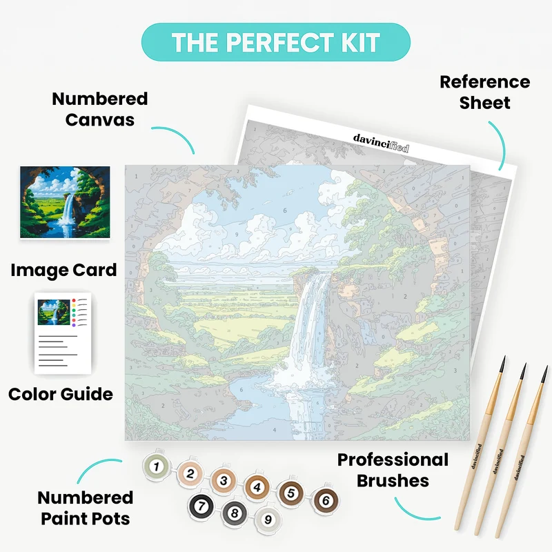Enchanted Cave Waterfall Vista - Paint by Numbers Kit