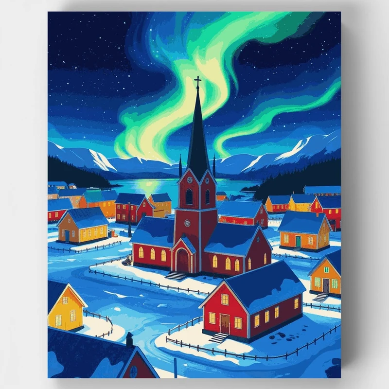 Northern Lights Village Church - Paint by Numbers Kit