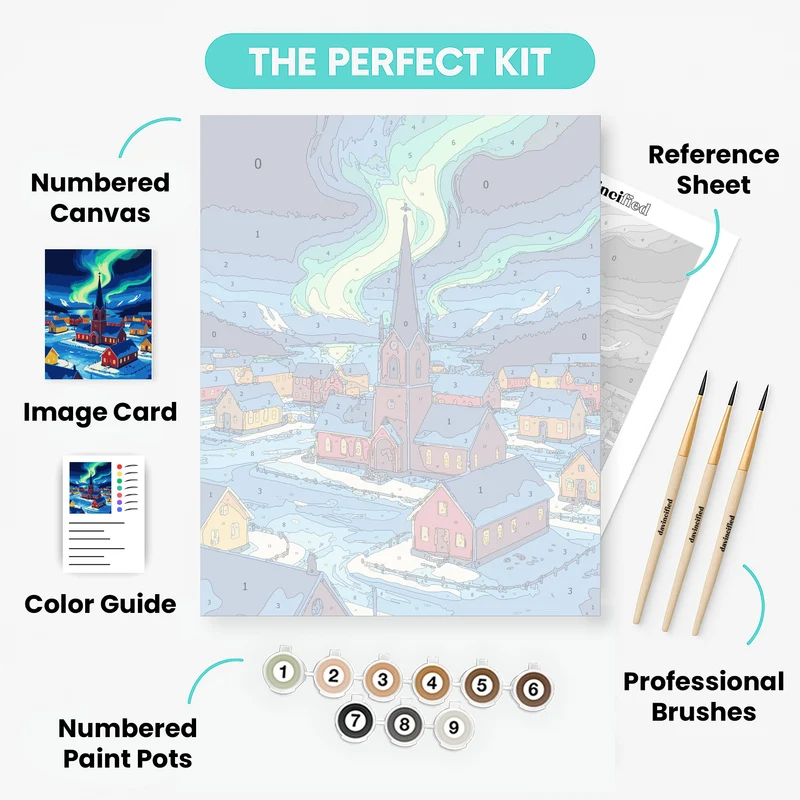 Northern Lights Village Church - Paint by Numbers Kit