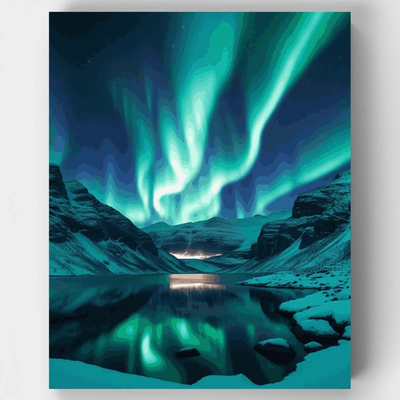 Aurora Borealis Over Icy Fjord - Paint by Numbers Kit