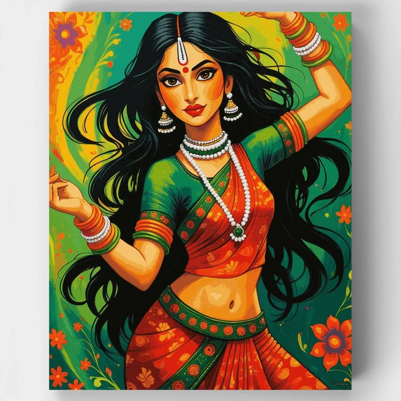 Indian Dancer in Traditional Attire - Paint by Numbers Kit