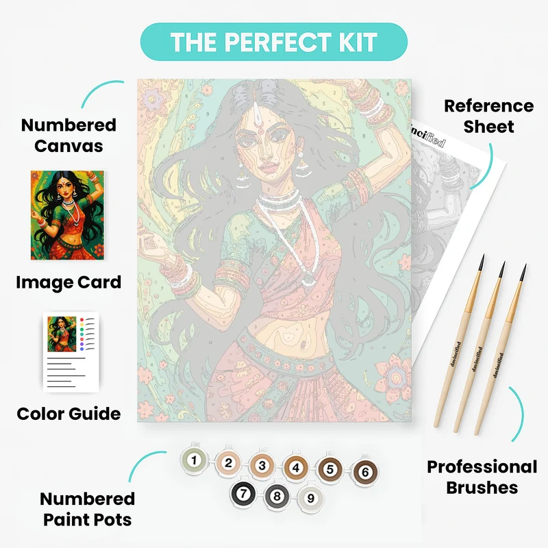 Indian Dancer in Traditional Attire - Paint by Numbers Kit