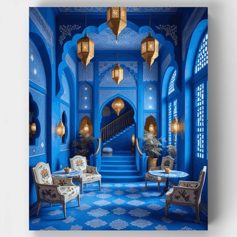 Moroccan Blue Palace Interior - Paint by Numbers Kit