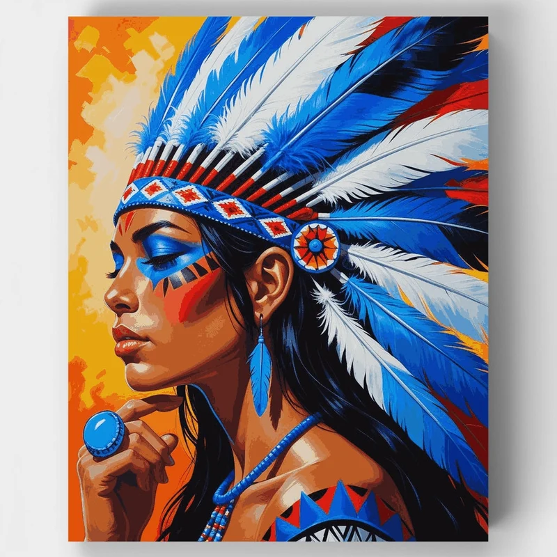 Native American Woman in Traditional Headdress - Paint by Numbers Kit