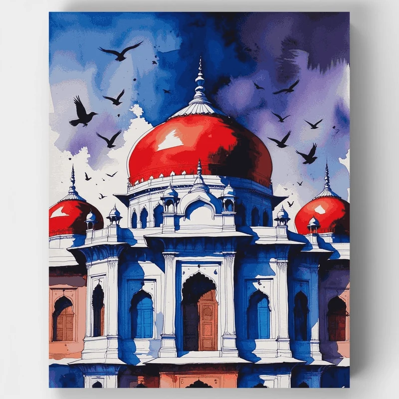 Indian Palace with Red Domes - Paint by Numbers Kit