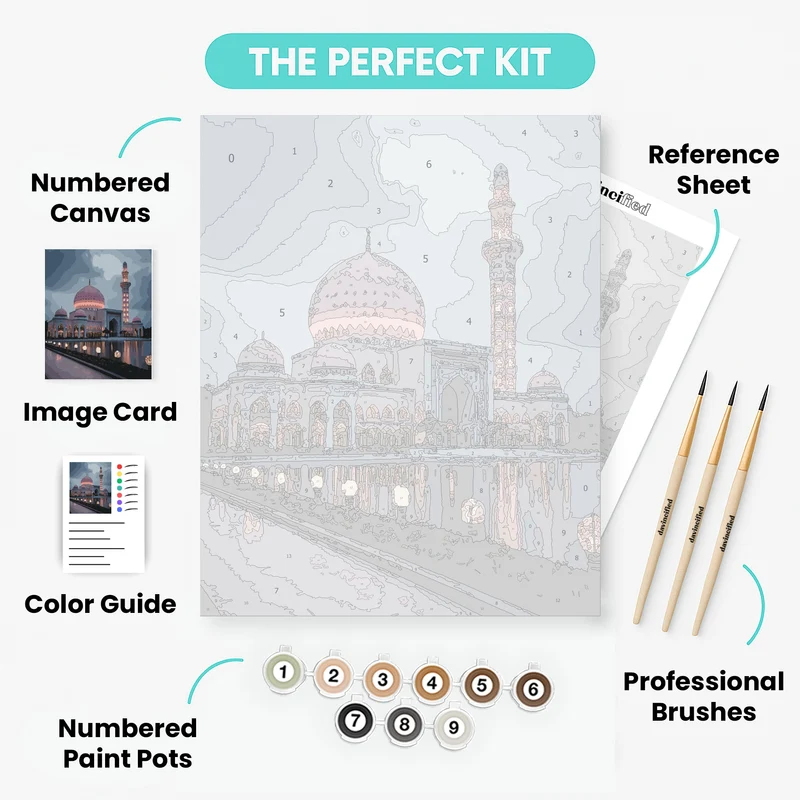Pink Mosque at Twilight - Paint by Numbers Kit