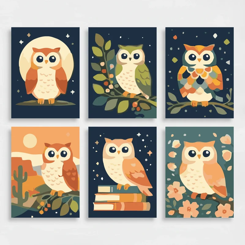 Whimsical Owls - Mini Paint by Numbers Set