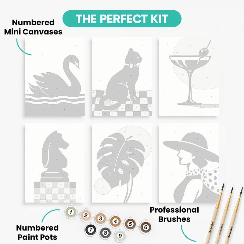 Black and White Elegance - Mini Paint by Numbers Set
