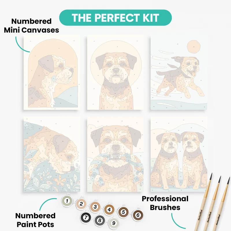 Border Terriers - Mini Paint by Numbers Set