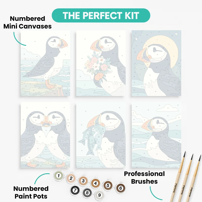 Charming Puffins - Mini Paint by Numbers Set