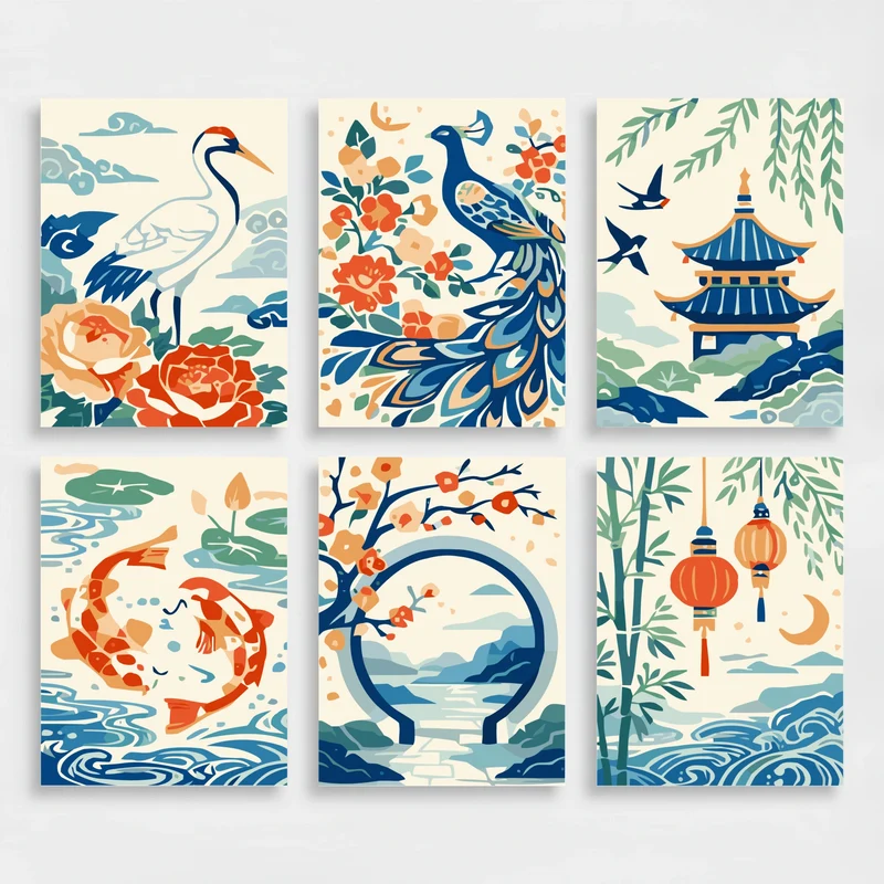 Chinoiserie - Mini Paint by Numbers Set