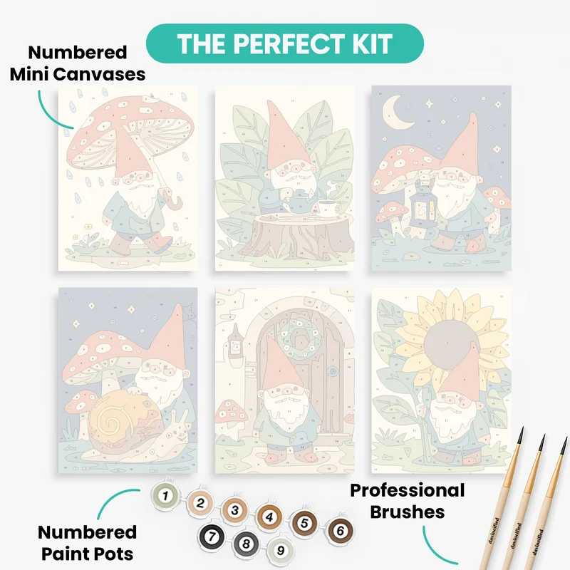 Whimsical Garden Gnomes - Mini Paint by Numbers Set