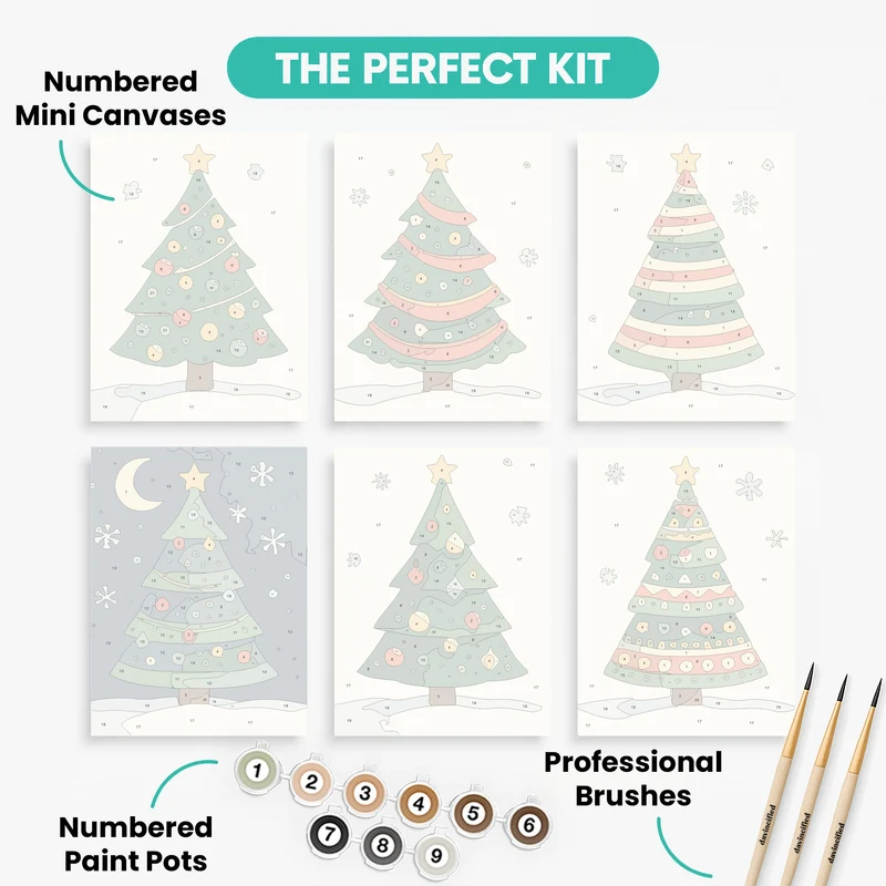Festive Holiday Fir Trees - Mini Paint by Numbers Set