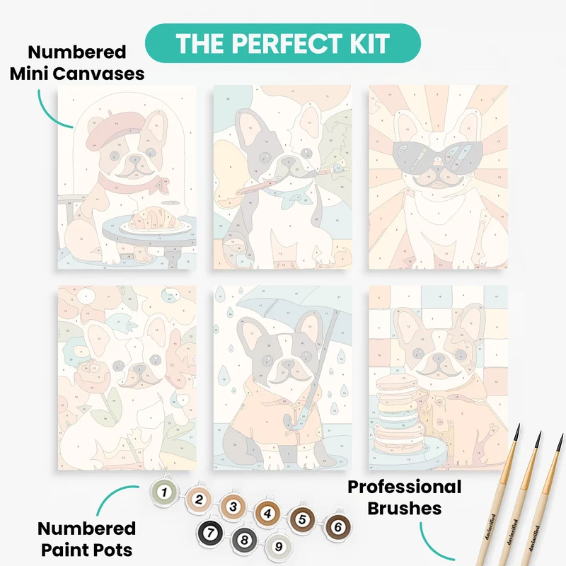 French Bulldogs - Mini Paint by Numbers Set